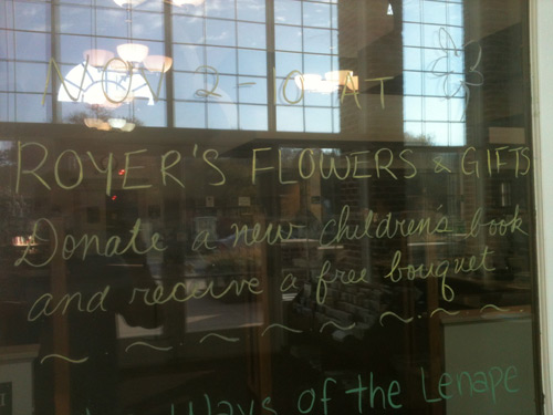 Royer's Bouquets for Books (sign in window)